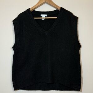 Black Sweater Vest Small Oversized Cropped Preppy Layering V Neck H&M
